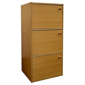 Ore International 35.5" 3 Level Bookshelf with Doors Tan Wood: Modern Style, Metal Hardware, Wood Frame - 1 of 2