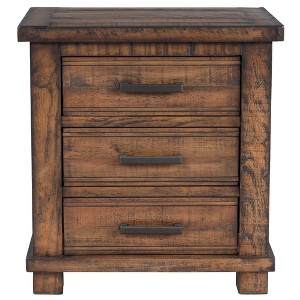 Gulches Nightstand, 25 Inch High in Rustic Brown, Equipped with 3 Drawers and Wooden Legs - 1 of 4