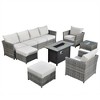 Tenaya 10pc Wicker Outdoor Patio Furniture Set Conversation Sofa with a Metal Fire Pit and Cushions - 2 of 4