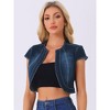 INSPIRE CHIC Women's Cap Sleeve Slim Fit Summer Open Front Crop Denim Jacket - 2 of 4