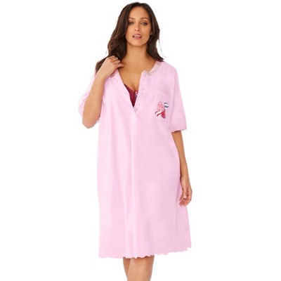 Dreams & Co. Women's Plus Size Satin Trim Cotton Sleepshirt