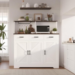 Farmhouse Sideboard Buffet with Microwave Stand, Barn Doors Buffet Storage Cabinet with Drawers and Shelves, Wood Coffee Bar Cabinet - 1 of 4