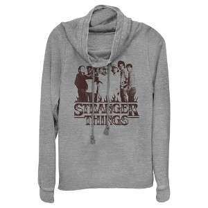 Juniors Womens Stranger Things Group Shot and Flaming Logo Cowl Neck Sweatshirt - 1 of 4