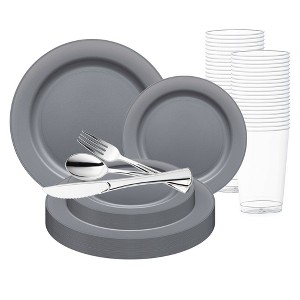 Smarty Had A Party Matte Steel Gray Round Disposable Plastic Wedding Value Set (120 Settings) - 1 of 1