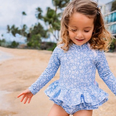 Sunguard Swim Reese Girls’ UPF 50+ Long Sleeve Two Piece Swimsuit Set | Sunguard Swim Ditsy Tropical Blue 4-5Y — фото 2