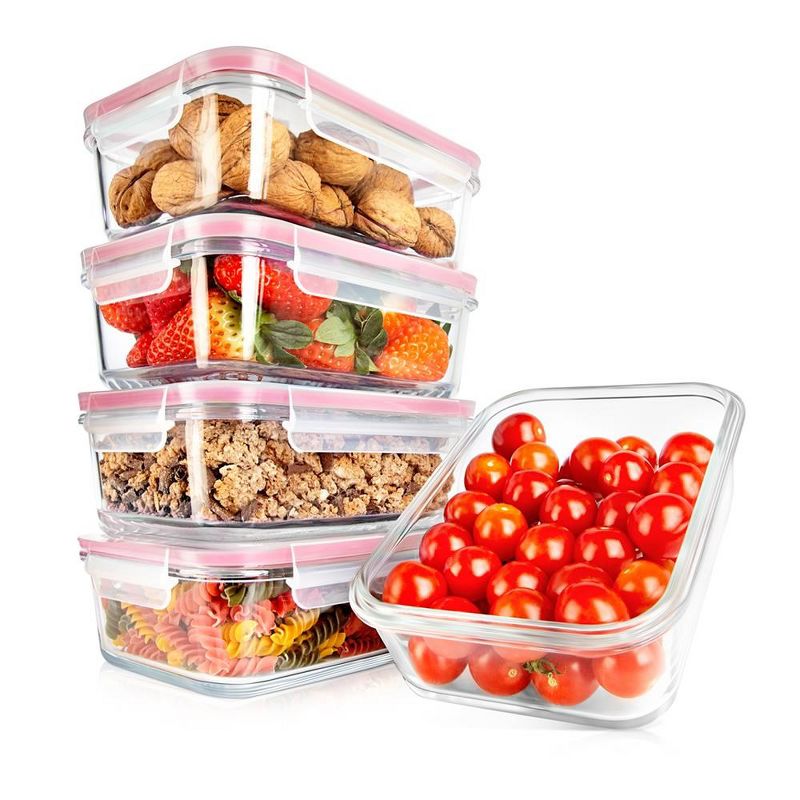 NutriChef 10-Piece Superior Glass Food Storage Containers Set - Stackable Design, Newly BPA-free Airtight Clear Locking lids with Vent Lids, 2 of 4