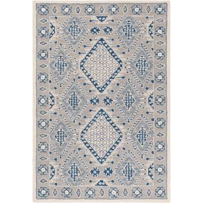 Handmade Light Grey/Blue Wool Tufted 4' x 6' Area Rug