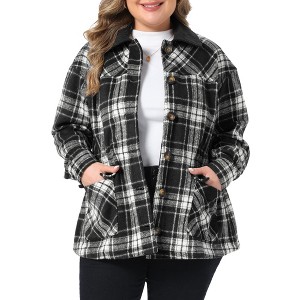 Women's Plus Size Plaid Flannel Contrast Corduroy Collar Long