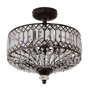 15.25" Glass & Metal Tiered Jeweled Semi Flush Mount Ceiling Light - River of Goods: Antique Bronze Finish, K-9 Crystals - 1 of 4
