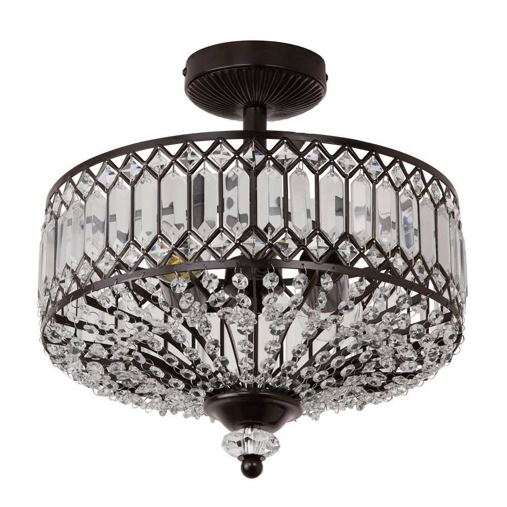 Photos - Chandelier / Lamp 15.25" Glass and Metal Tiered Jeweled Semi Flush Mount Ceiling Light - Riv