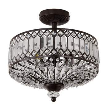 15.25" Glass and Metal Tiered Jeweled Semi Flush Mount Ceiling Light - River of Goods