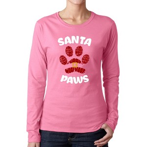 LA Pop Art Santa Paws - Women's Word Art Long Sleeve T-Shirt - 1 of 4