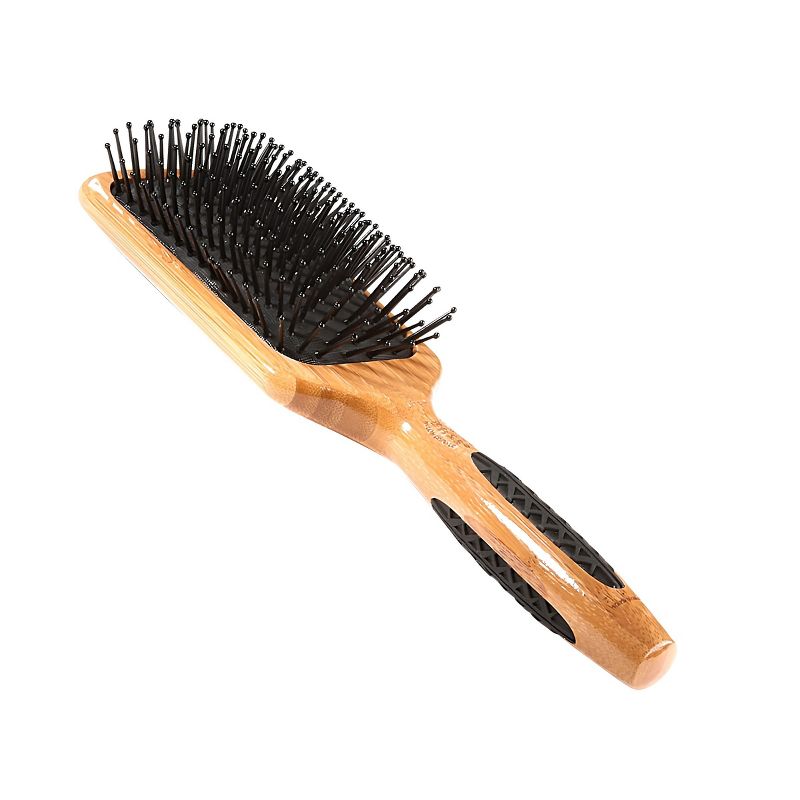 Bass Brushes Style & Detangle Hair Brush Premium Bamboo Handle with Professional Grade Nylon Pin Large Paddle Dark Black Cushion, 3 of 6