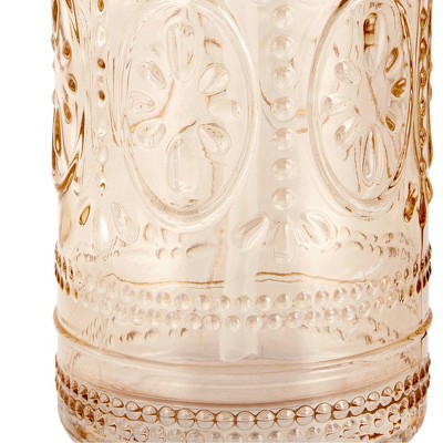 Blush Pink Embossed Glass Toothbrush Holder with Chrome Top