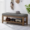 Itopfox Large Rectangular Upholstered Tufted Linen Fabric Ottoman Bench with Padded Seat and Solid Wood Shelf, Granite Finish - 3 of 4