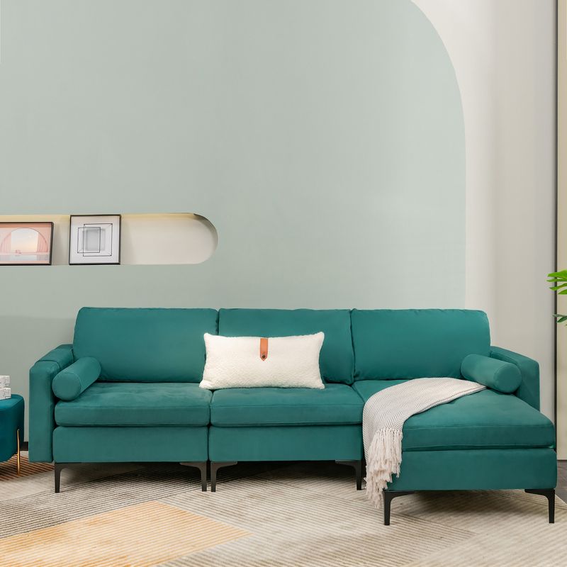 Costway Modular L-shaped Sectional Sofa w/ Reversible Chaise & 2 USB Ports Teal, 3 of 11