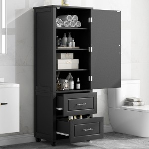 Hrinhom 23"W Tall Bathroom Cabinet,Freestanding Storage Cabinet with Two Drawers and Adjustable Shelf - 1 of 4