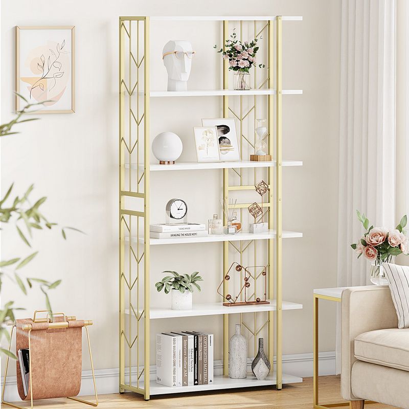 Whizmax 6 Tiers Gold Bookshelf, Modern Bookshelf, Storage Shelves in Living Room/Home/Office, Books Holder Organizer for Movies, Gold, 2 of 9