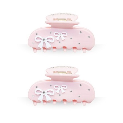 LA Glam Co. Hollywood 3" Claw Clips - All Hair - 2-Pack - Pink Bows