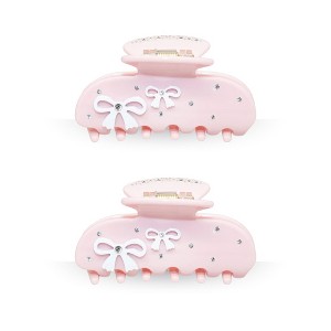LA Glam Co. Hollywood 3" Claw Clips - All Hair - 2-Pack - Pink Bows - 1 of 1