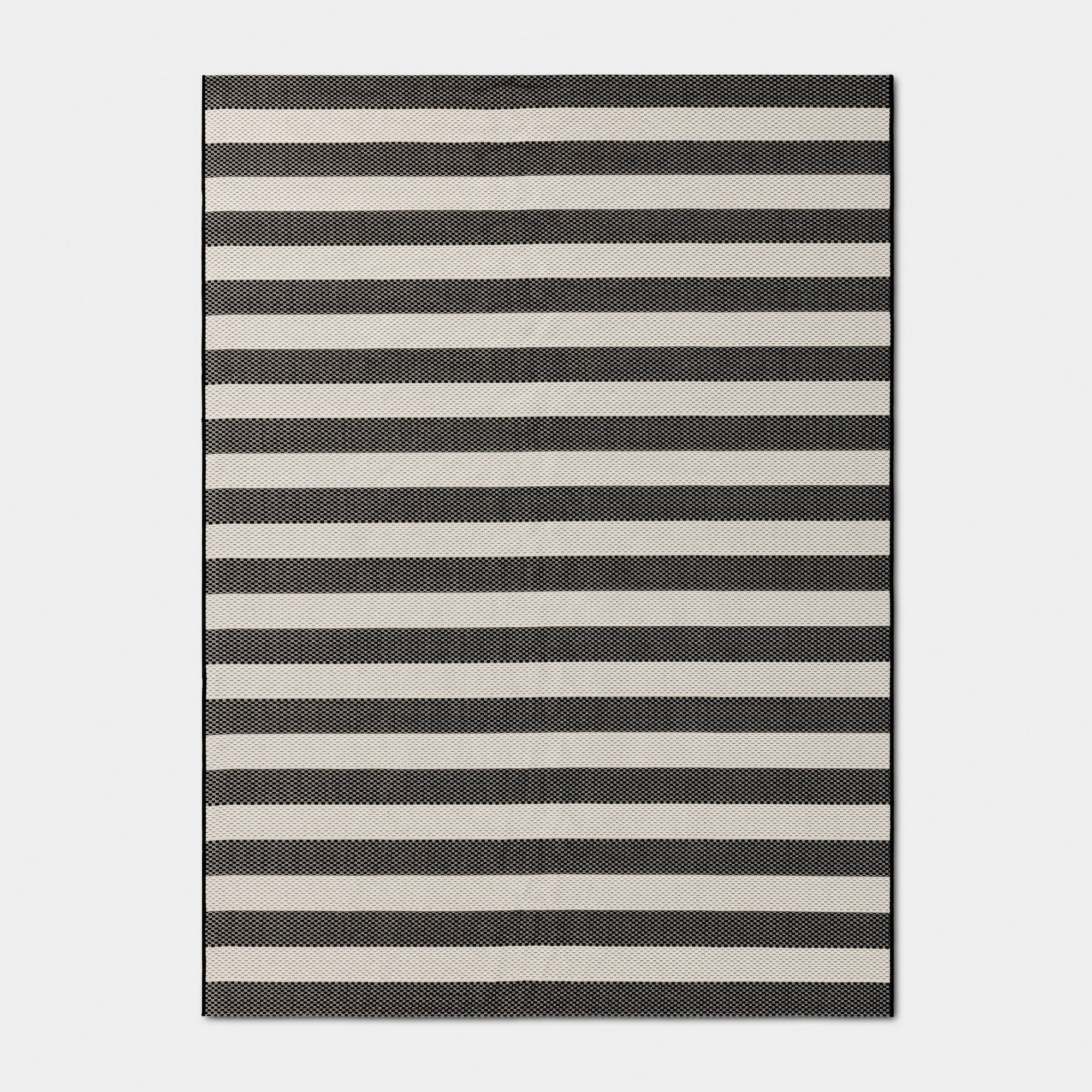 4'x6' Wide Stripe Rectangular Woven Outdoor Area Rugs Black - Room Essentials™
