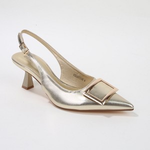 Berness Women's Celestine Patent Pointed Slingback Heels with Oversized Buckle - 1 of 4