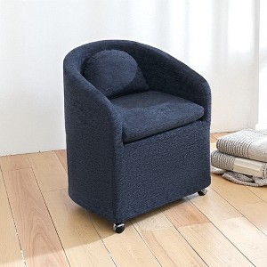 Mshliw Set of 1 Chenille Fabric Dining Armchair with Wing Back, Cushion, Solid Frame and 360° Swivel Universal Wheels, Upholstered Accent Chair - 1 of 4