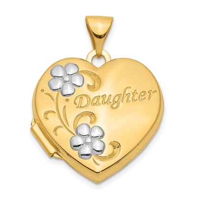 Black Bow Jewelry 14k Yellow Gold & White Rhodium 18mm Daughter Heart Locket Pendant