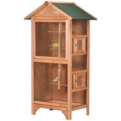 PawHut Outdoor Bird Aviary Wooden Bird Cage with Removable Tray Perches, Orange, 32" x 22.5" x 60"