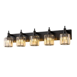 LLHZSY 3/4/5-Light Modern Bathroom Crystal Vanity Light with Round Lampshade -Light Modern Bathroom Wall Light Fixtures-Chrome/Black - 1 of 4