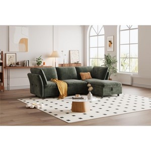 106" Modular Sectional Couch with L-Shape Left Chaise, Modern Boneless Couches for Living Room, Corduroy Fabric Loveseat Sofa, No Assembly Required - 1 of 4