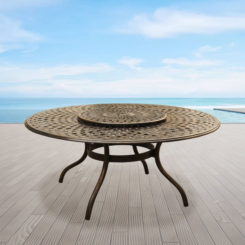 59&#34; Contemporary Modern Mesh Lattice Aluminum Round Dining Table with Lazy Susan - Bronze - Oakland Living, 4 of 8