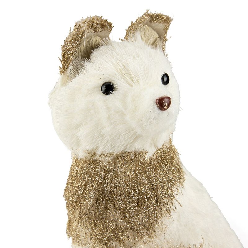 Northlight 9.25" White Sisal Fox with Gold Glitter Christmas Figure, 3 of 6