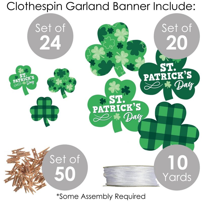 Big Dot of Happiness Shamrock St. Patrick's Day - Saint Paddy's Day Party Decorations - Clothespin Garland Banner - 44 Pieces, 5 of 8