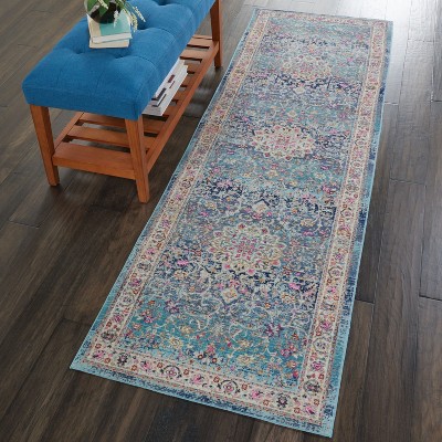 Vintage Kashan Blue Hand-Knotted Synthetic Runner Rug