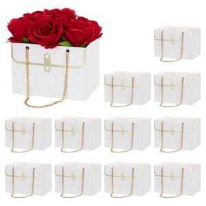 Unique Bargains Rectangle Metal Chain Paper Flower Gift Bag with Handle 12 Pcs - 1 of 4