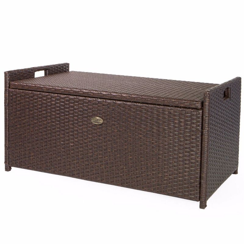 Barton Outdoor Patio Deck Box 60 Gallon Storage Bench Shed w/ Seat Cushion Brown, 4 of 7