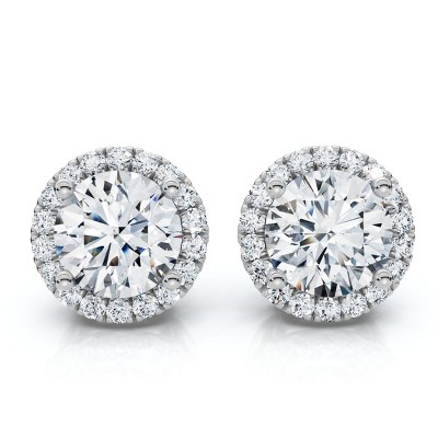 Pompeii3 2.25Ct Halo Round Diamond Studs 14k Gold Lab Created Women's Earrings