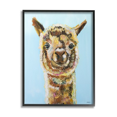 Stupell Industries Happy Llama Farm Animal Face Framed Giclee