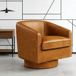 Vipbear Set of 1/2 Swivel Barrel Accent Chair,Round Chenille/Faux Leather Living Room Arm Chairs,Modern Upholstered Comfty Chairs,Small Club Armchair - 1 of 4