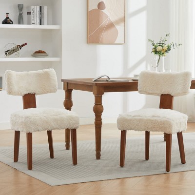 Set Of 2 Armless Dining Chairs With Linen Upholstery, Curved Backrest And Wooden Legs For Dining Room Or Living Space-Maison Boucle