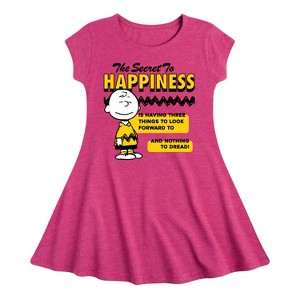 Girls' - Peanuts - Secret To Happiness Fit & Flair Cap Sleeve Dress - 1 of 3