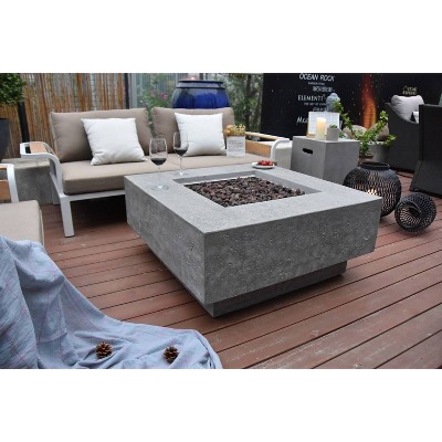Gray Concrete Gas Fire Pit Table with Lava Rocks