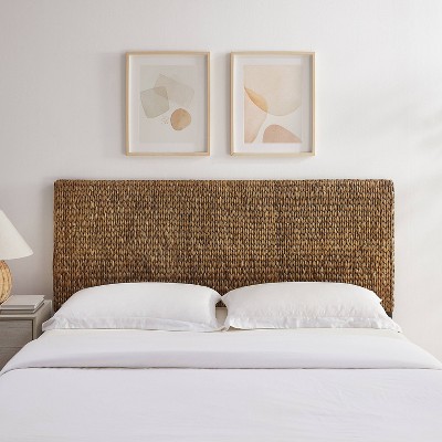 King Size Handwoven Seagrass and Mahogany Headboard
