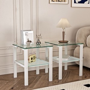 MAYEERTY End Table Set of 2, Two Layer Glass Tea Table, Small Round Table, Bedroom Corner Table, Living Room Side Table, White - 1 of 4