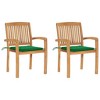 vidaXL Garden Chair Set of 2 Teak wood with green cushions - 2 of 4