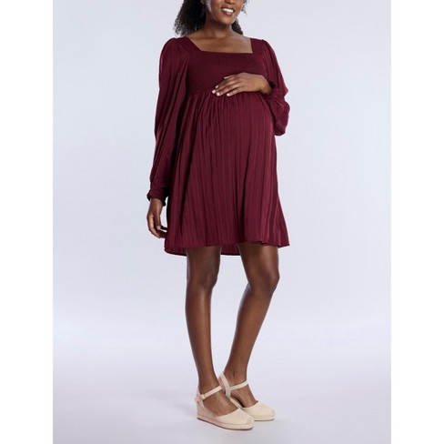 Women's Smocked Babydoll Long Sleeve Mini Dress - Motherhood Maternity - image 1 of 4