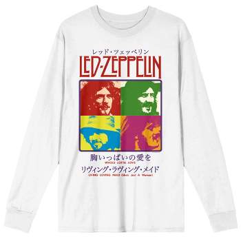 Led Zeppelin Chest Print Crew Neck Long Sleeve White Adult Tee