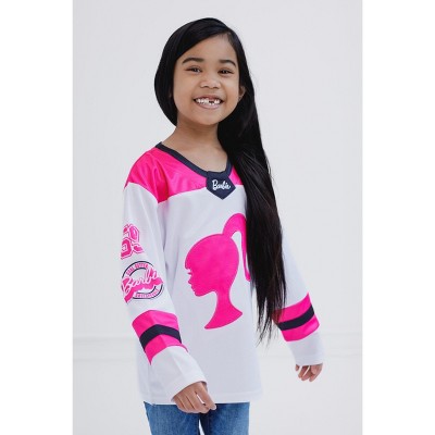 Barbie Little Girls Mesh Hockey Jersey Long Sleeve T-Shirt Pink / White 7-8 — фото 2