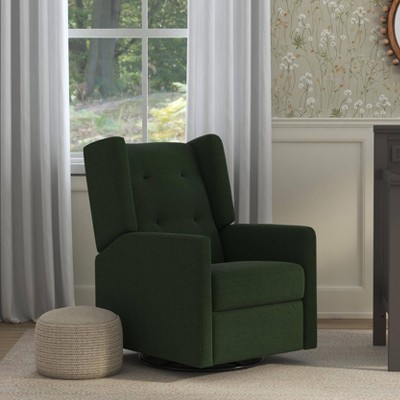Pine Green Vegan Leather Swivel Recliner with Tufted Back